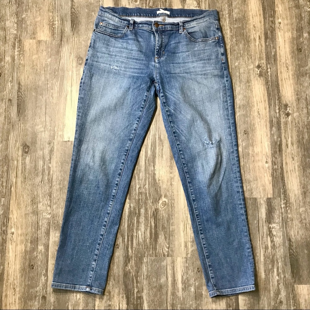 Eileen Fisher Classic Straight Leg Distressed Denim Jeans Size 6, runs large
